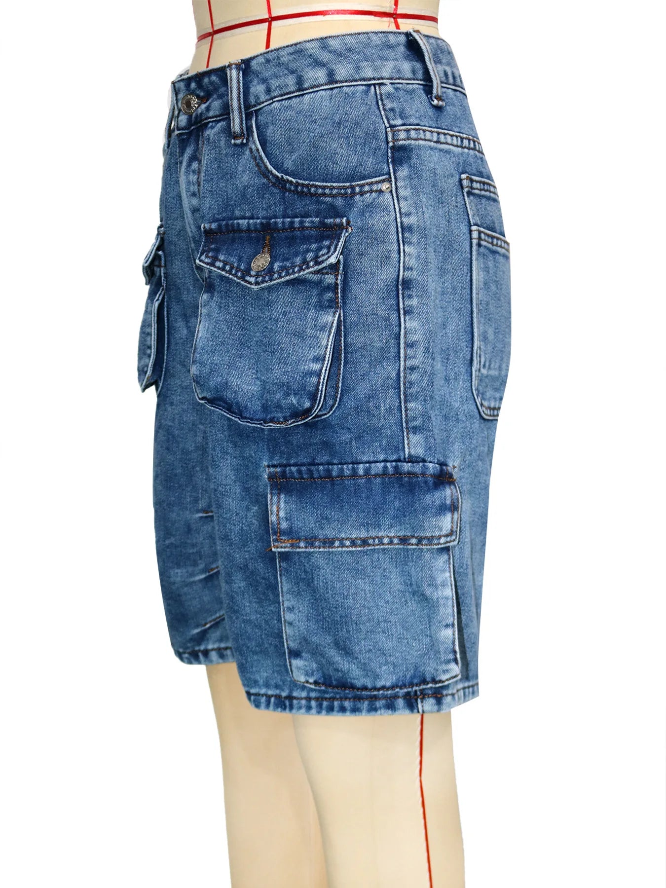 Shorts Women Knee Length Cargo Jeans Multiple Pockets High Waist Washed Distressed Streetwear 2025 Summer Denims Short Pants