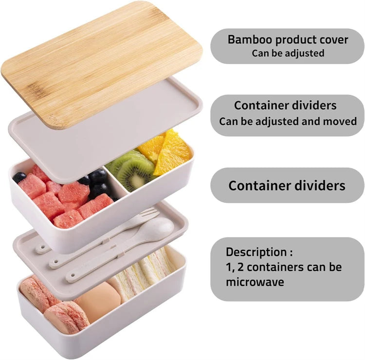 Stackable Bento Box with Utensils 1200ML All-in-One Meal Prep Compartment Lunch Containers Leak Resistant Lunch Box JT440
