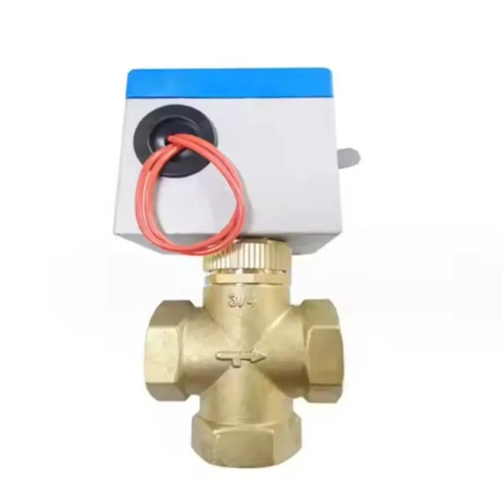 Brass Fan Coil Electric Actuator Central Air Conditioner Three Way Discharge Water Valve