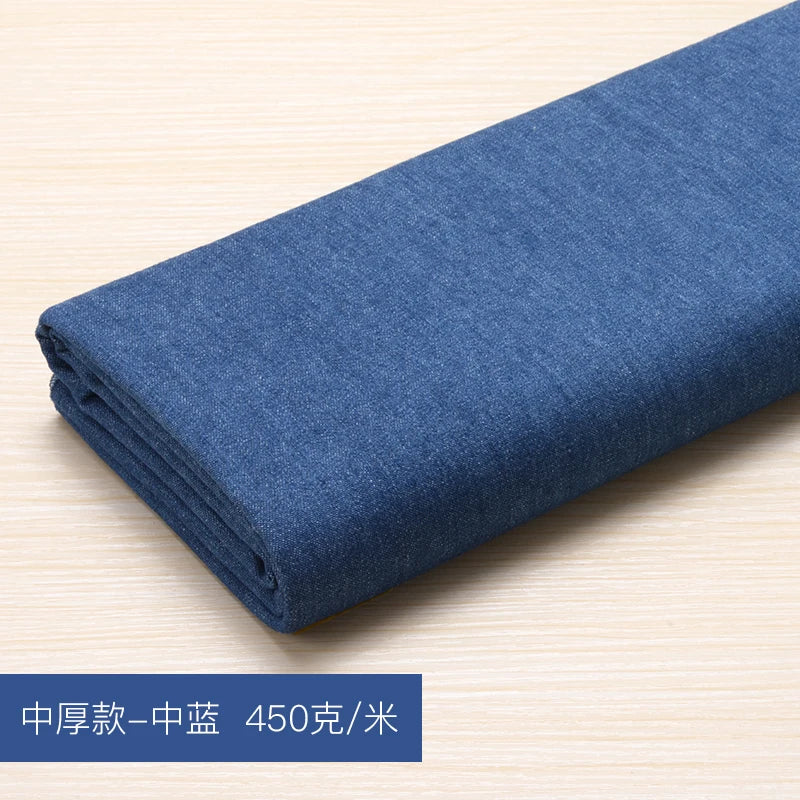 Washed Denim Jeans Fabric Cotton By The Meter for Needlework Dress Skirt Shirt Jacket Pants Diy Sewing Wearable Soft Cloth Blue