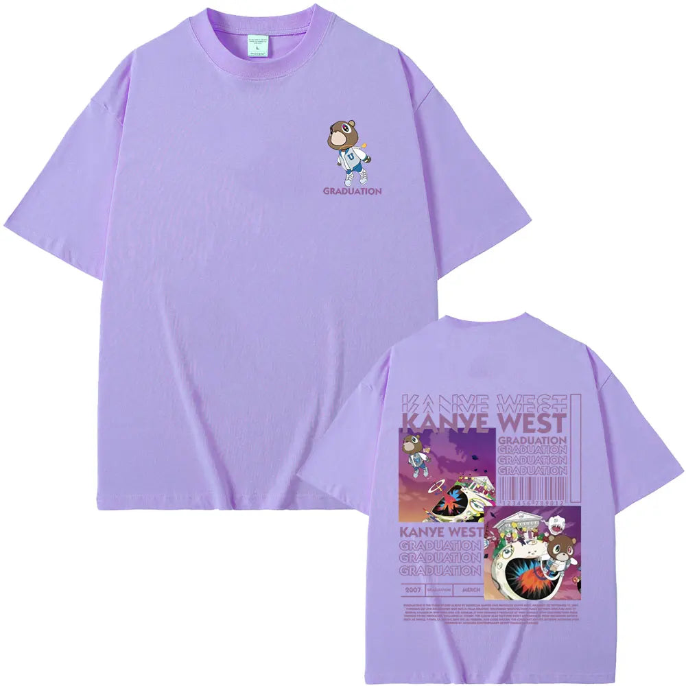 Rapper Kanye West Graduation Bear Double Sided Print T Shirt Men Women Fashion Hip Hop Oversized T-shirt Men's Cotton T-shirts