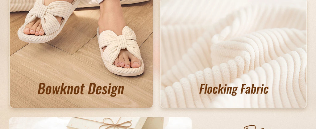 Comwarm Orthopedic House Slippers for Women Arch Support Cross Bow Indoor Slippers Corduroy Bedroom Shoes Open Toe Slip On