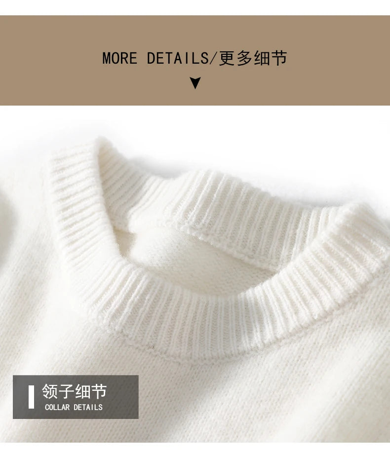 2024 Autumn/Winter New Round Neck 100% Pure Wool Sweater Men's Casual Loose Thick Sweater Striped Knitted Base Cashmere Sweaters