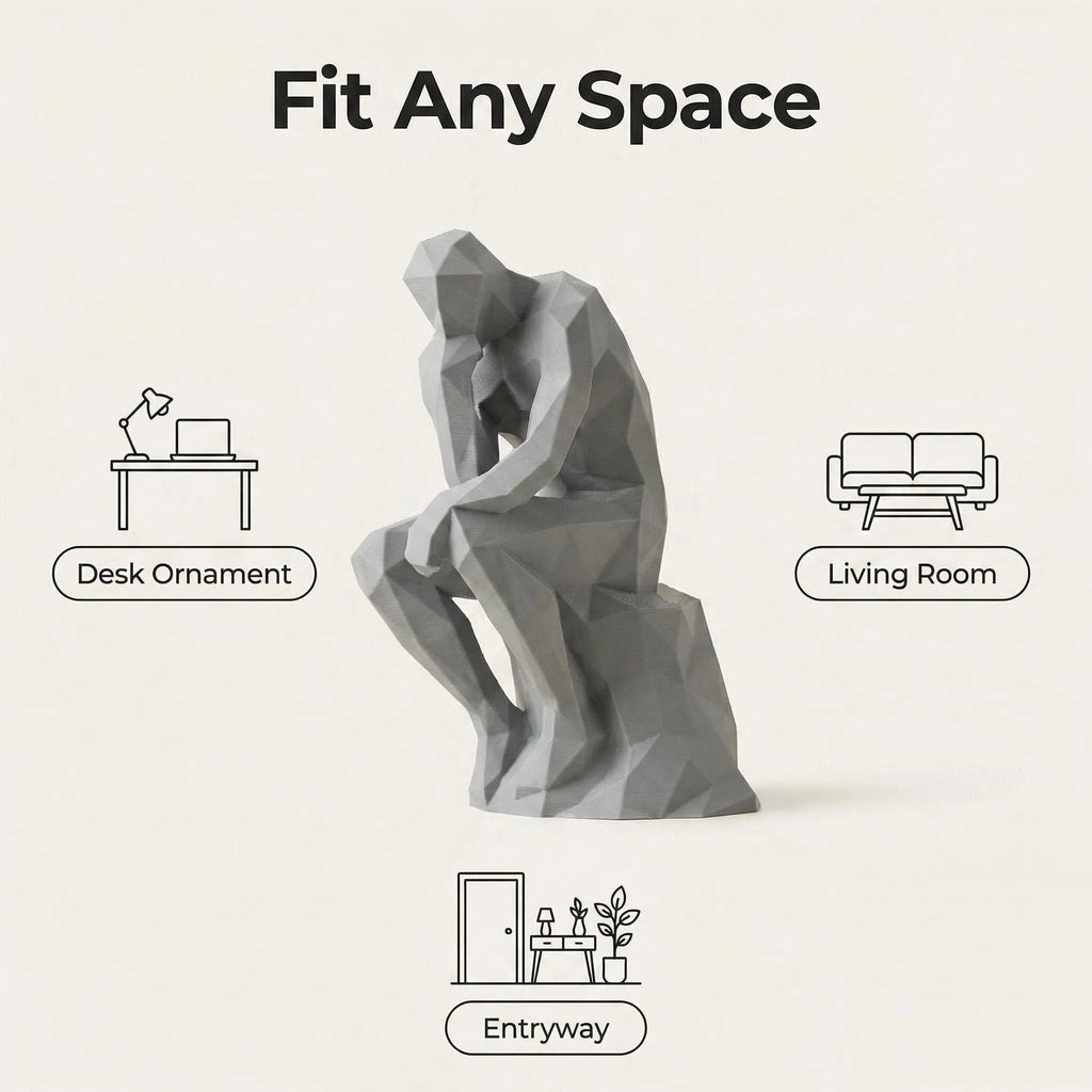 Modern Thinking Human Figurine, Geometric Plastic Sculpture for Desk, Home, Office, Living Room, Entryway, Minimalist Decor