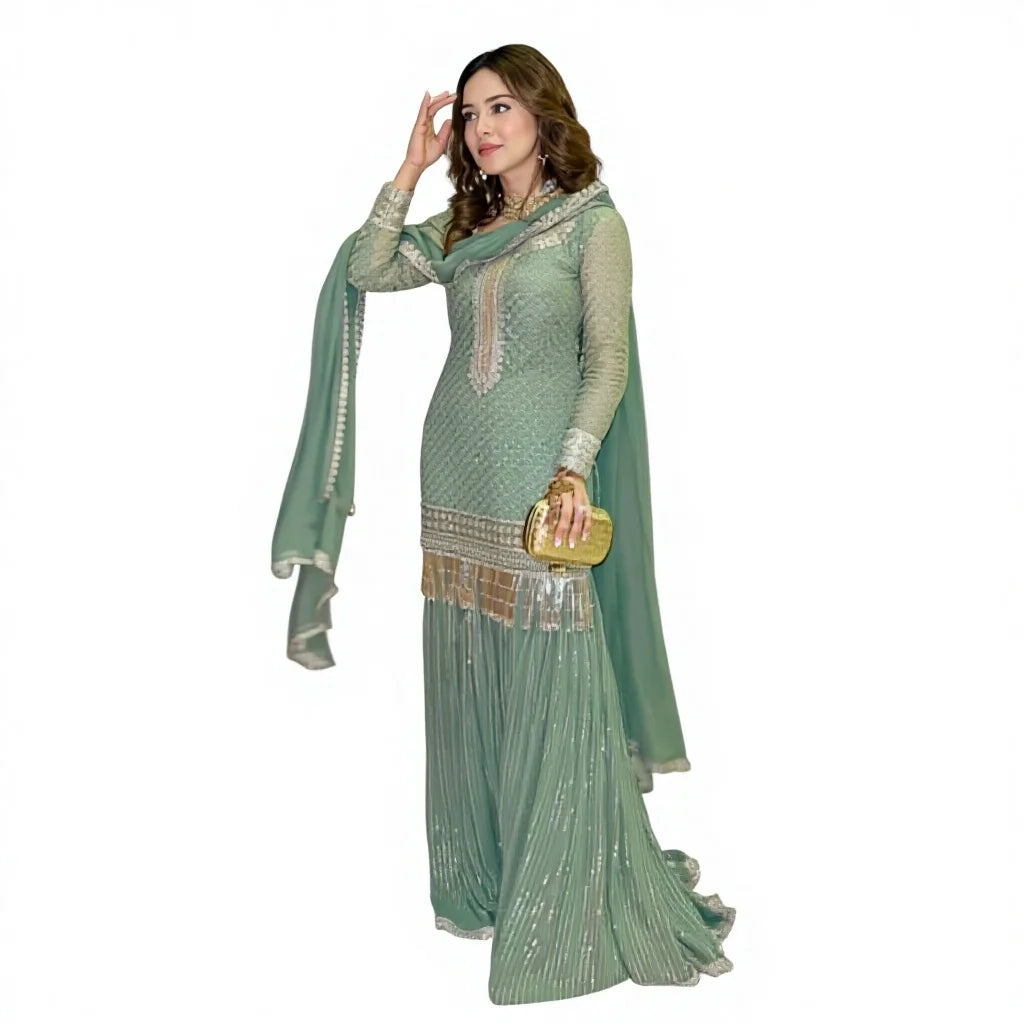 Fulpari Indian Ethnic Wear Heavy Faux Georgette Sharara Salwar Kameez Suit Embroidery Work Dupatta Set Women Party Festival