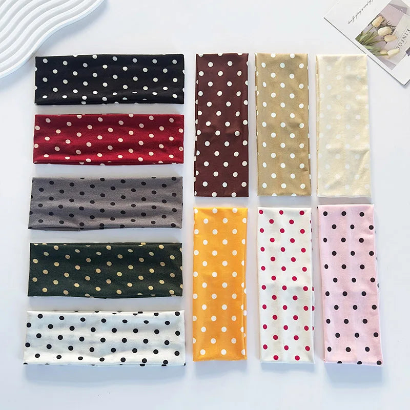 Hot Sale! Polka Dot Yoga Elastic Headband Fashionable Travel Vacation Makeup Headband Sports Fitness Sweat-absorbent Hairband