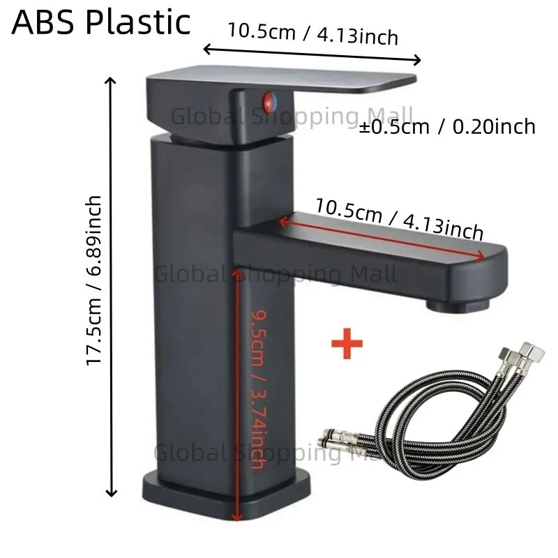 Bathroom Faucet Hot and Cold Water Tap Plastic Single Handel Single Hole Deck Mounted Washbasin Bathtub Mixer in Black Chrome