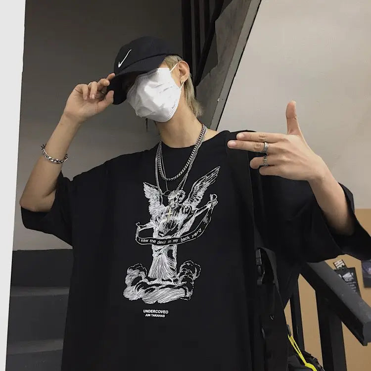 2025 Summer Oversized Tshirt Men Breathable Comfortable Dark High Street Gothic Hip-Hop Short Sleeve Tee Y2k Tops Tshirt for Men