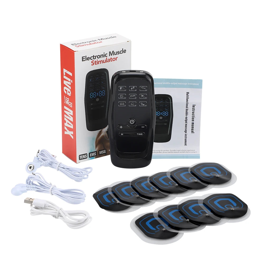EMS TENS Muscle Stimulator Electric Massager for Full Body 9 Modes 30 Intensity Levels Dual Output Massaging Device Rechargable