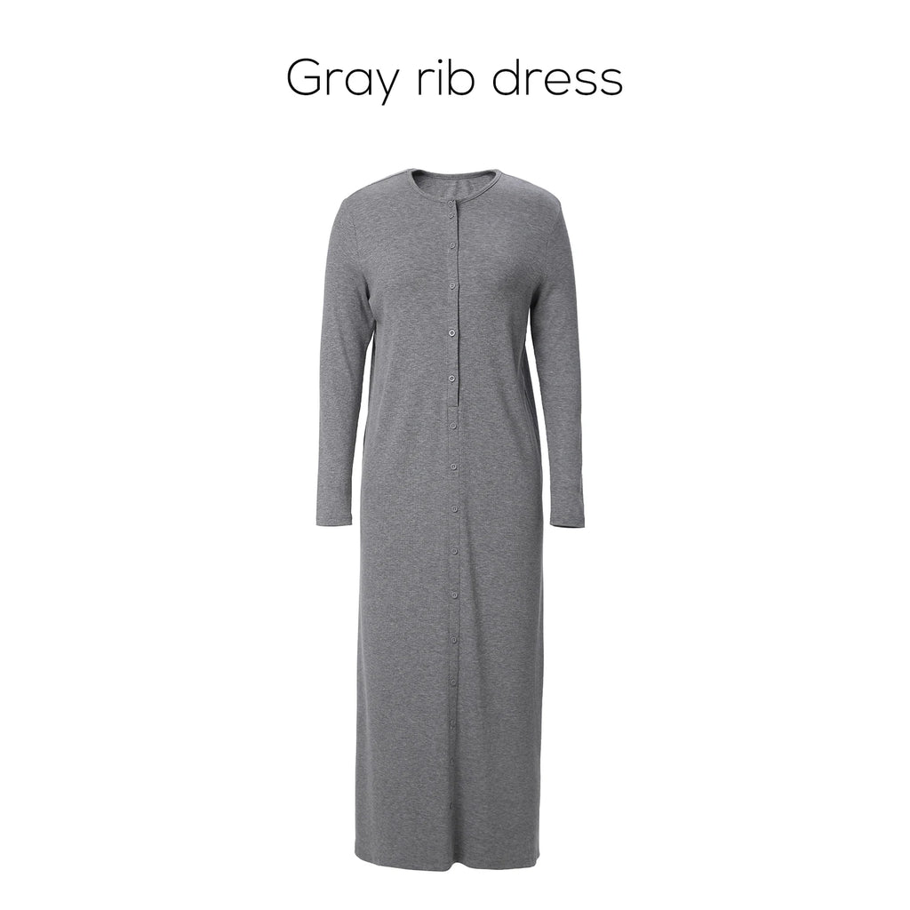 AP SS26 Women Rib Maxi Dress Comfortable Long Sleeve Lady Clothing Elegant