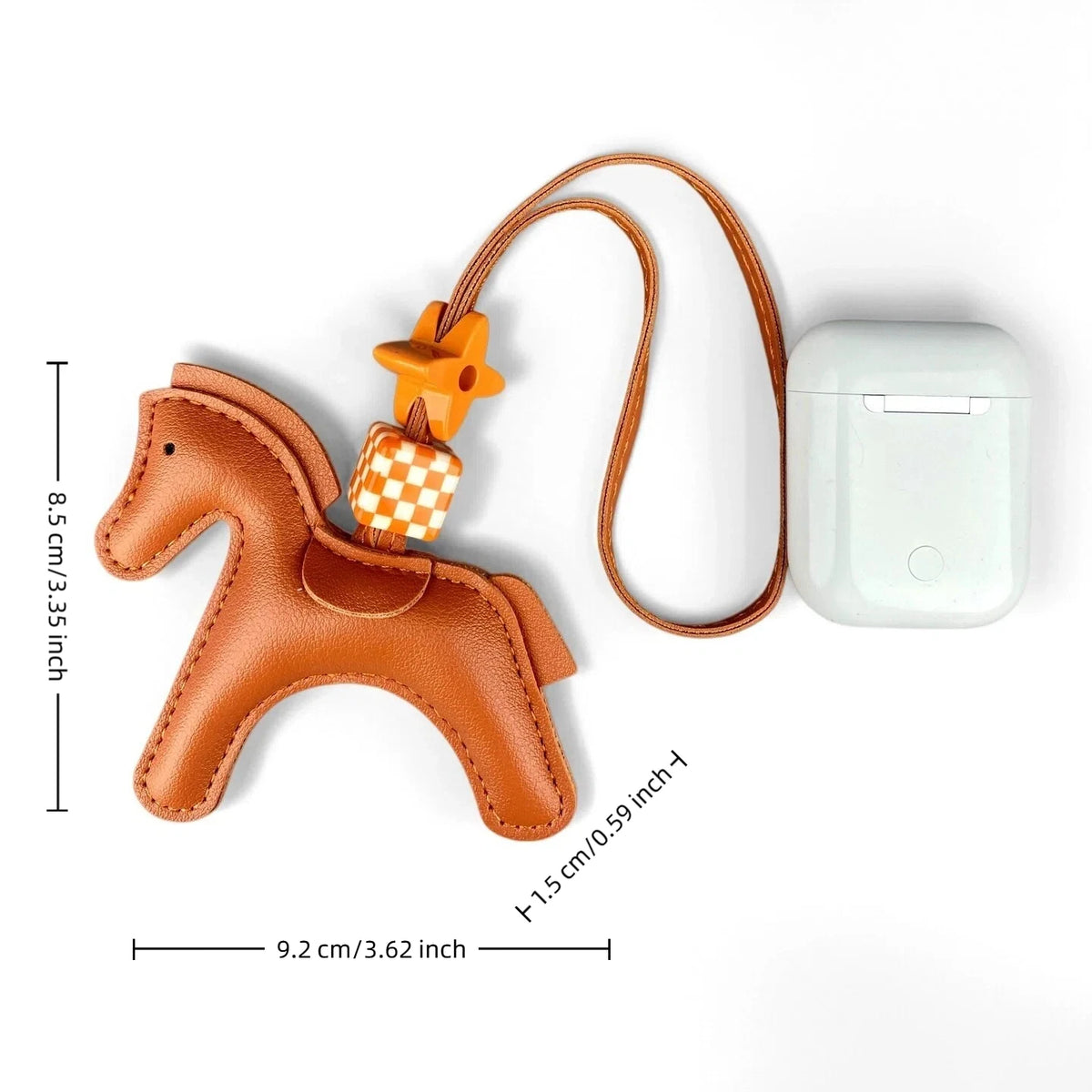 Chic PU Leather Pony Bag Charm, Lucky Clover & Checkered Bead Pendant, Y2K Boho Purse Accessory, Gift for Her