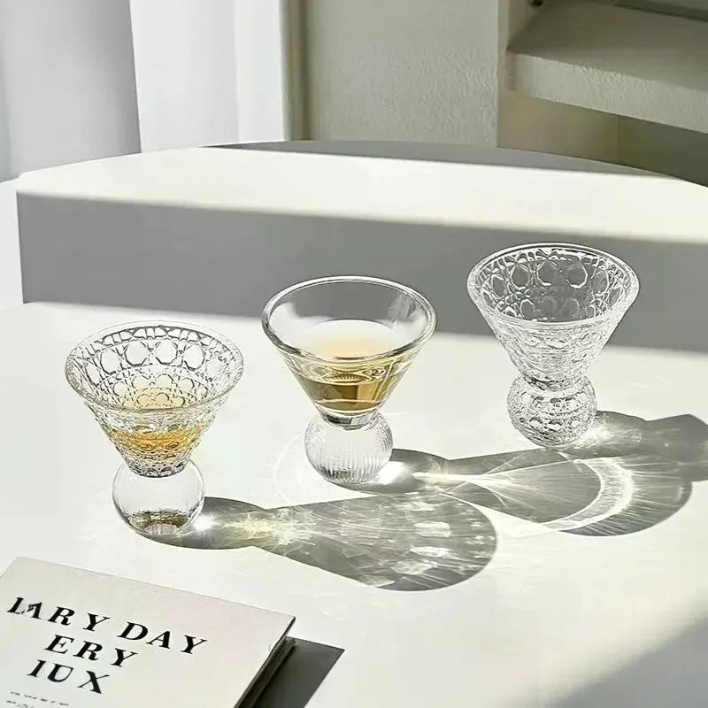 Retro Gem Pattern High Stem Glass Cup Nordic Pure Color Universal Drinkware For Ice Coffee Juice Bubble Water