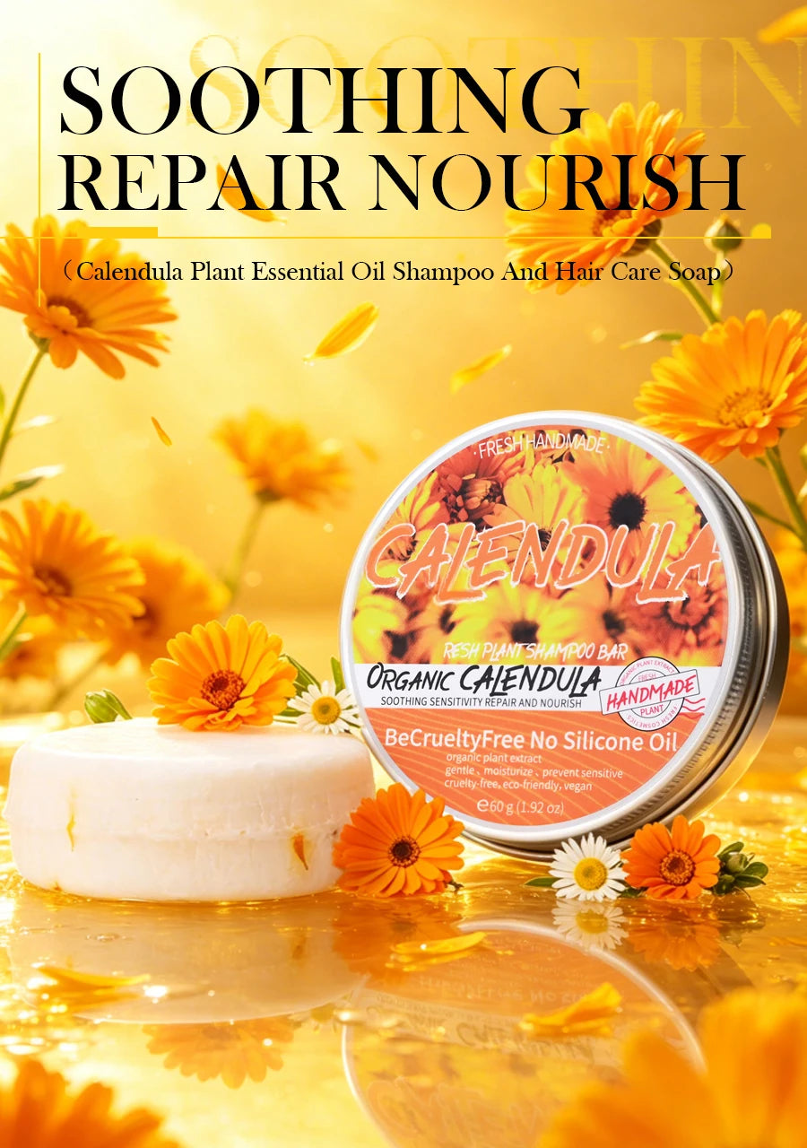 Calendula Plant Shampoo Soap Has No Silicone Oil or Residue, Deeply Cleanses the Scalp, Controls Oil and Removes Oil