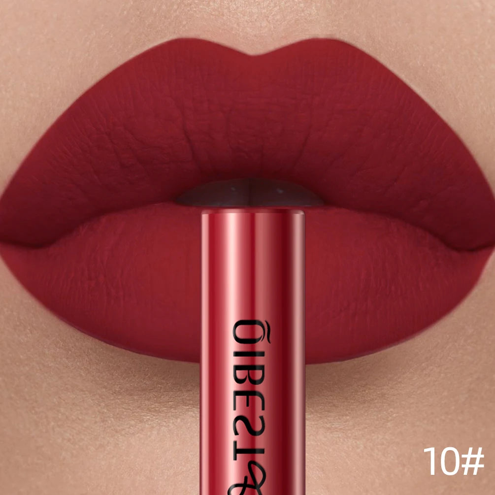 QIBEST Sexy Red Lip Gloss Long Lasting Velvet Matte Liquid Lipstick Waterproof Lip Makeup Nonstick Cup Purple Lip Tint Black