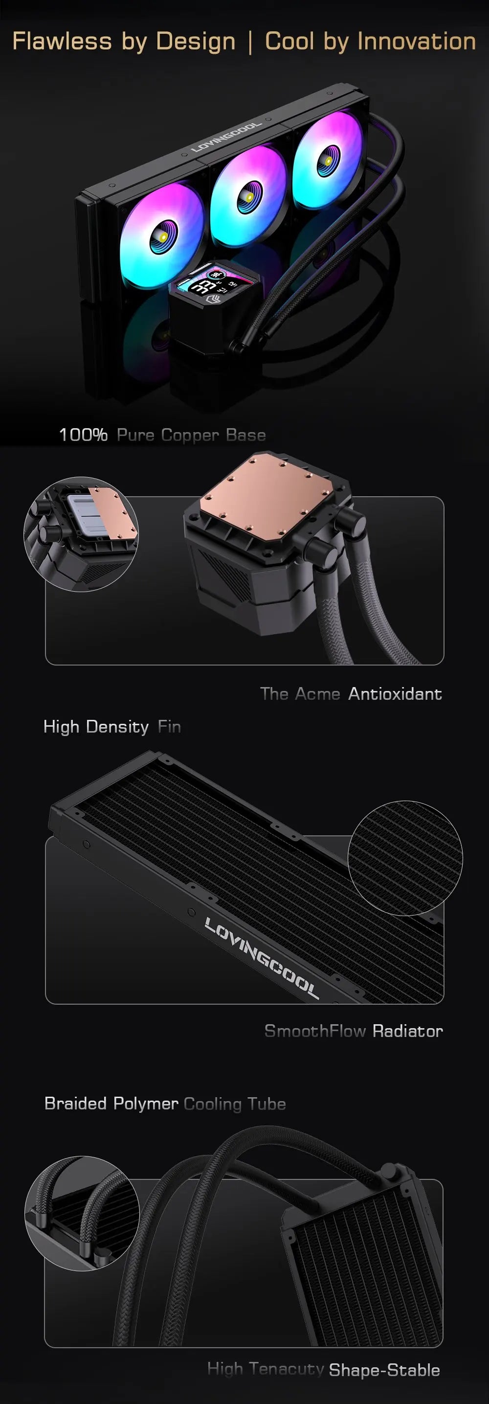 LOVINGCOOL AK-01 AK-03 240mm liquid cooler dynamic digital display screen ARGB PWM integrated water-cooled infinity mirror