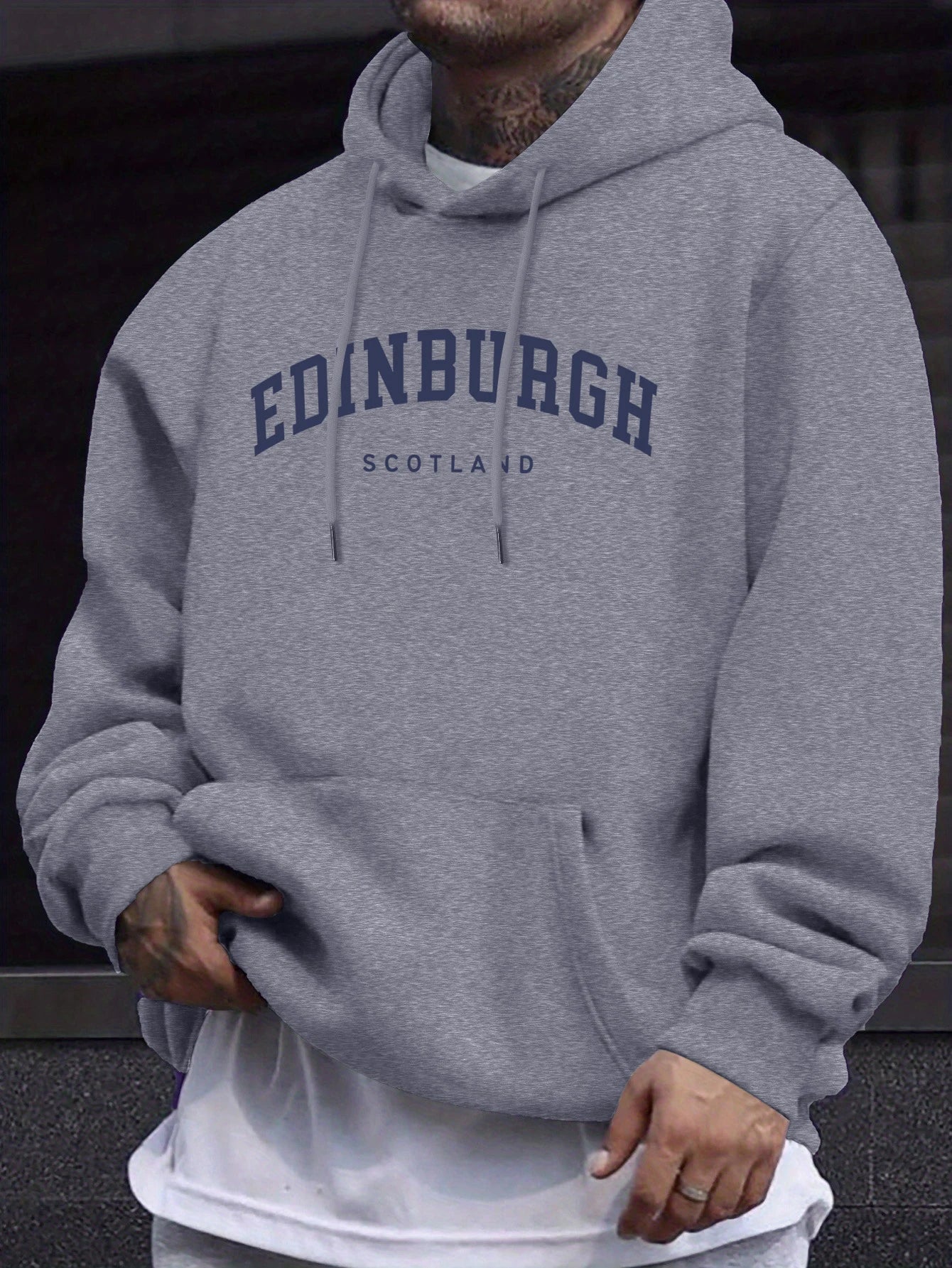 Edinburgh Scotlano Letter Prints Fleece Comfy Tops Man Loose Fashion Sweatshirts Sports Autumn Hoodie Simple Casual Streetwear
