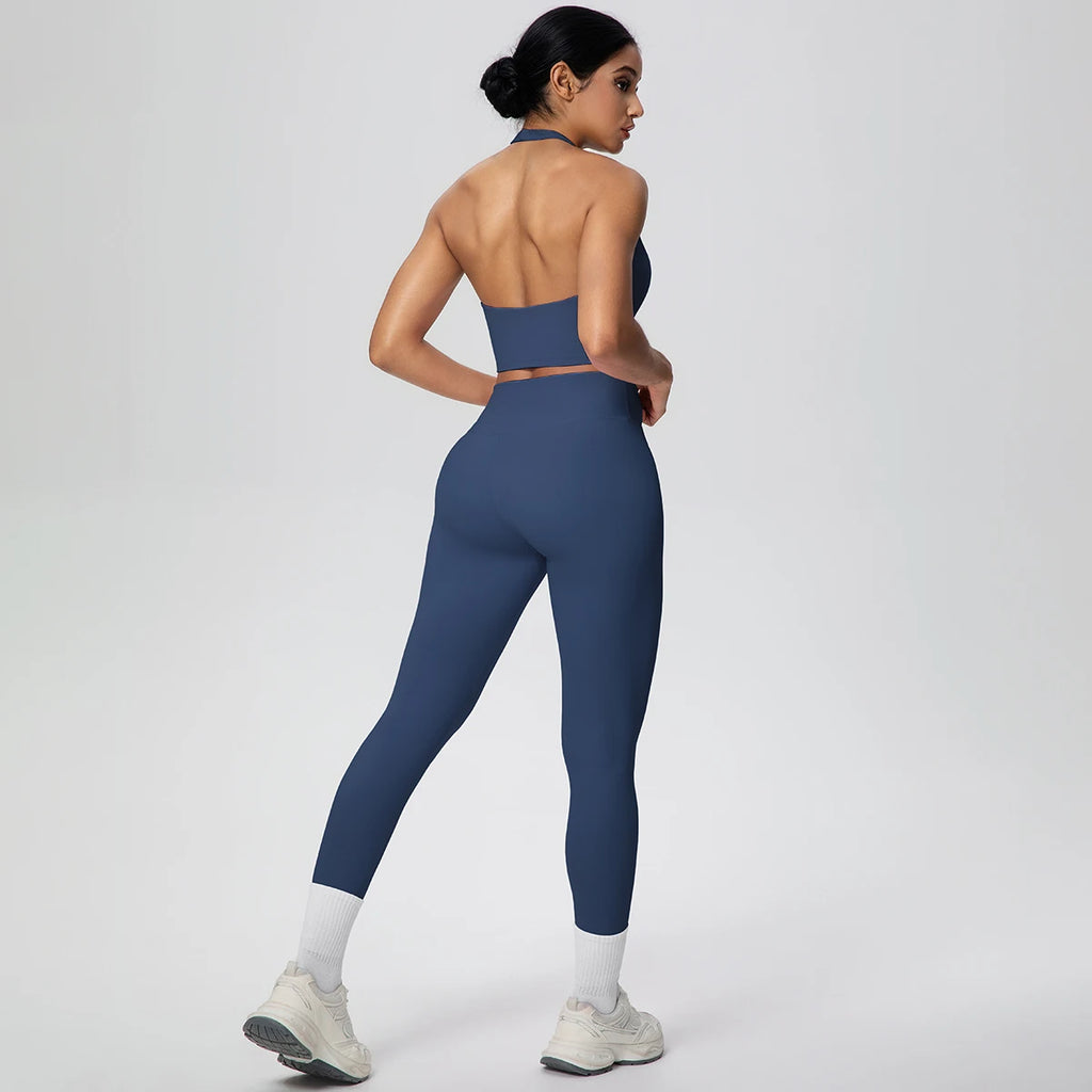 2PCS/set Yoga Set for Woman's Sexy Backless Halter Bra Sports Top Quick Drying Legging Summer Gym Fitness Pants Yoga Set