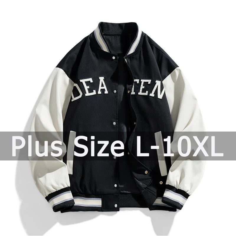 Plus Size 8XL 9XL 10XLMen Varsity Jackets Baseball Coat Stand Collar Long Sleeve Jackets Man Casual Outerwear Big Size Clothing