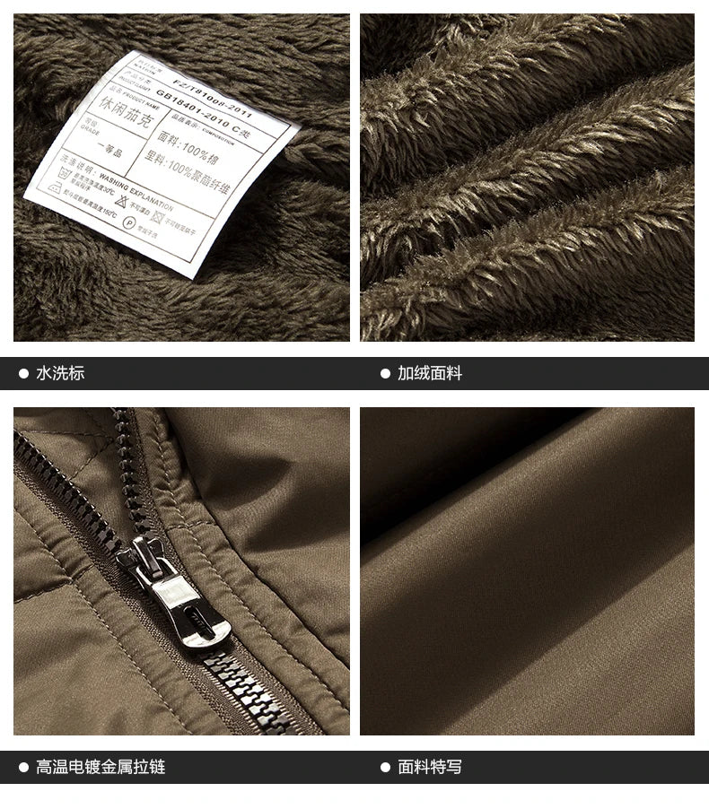 Solid Parkas Male Coat Large Size Clothing Parka Outdoor Men's Winter Jacket Plus Velvet Thick Warm Multi Pocket Jackets