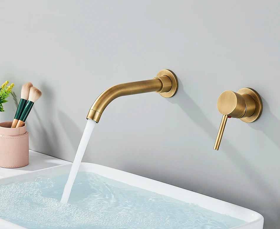 Brushed Gold/Black Basin Faucet Concealed Wall Mounted For Bathroom Faucets Bath Basin Sink Tap Bathtub Hot And Cold Water Mixer