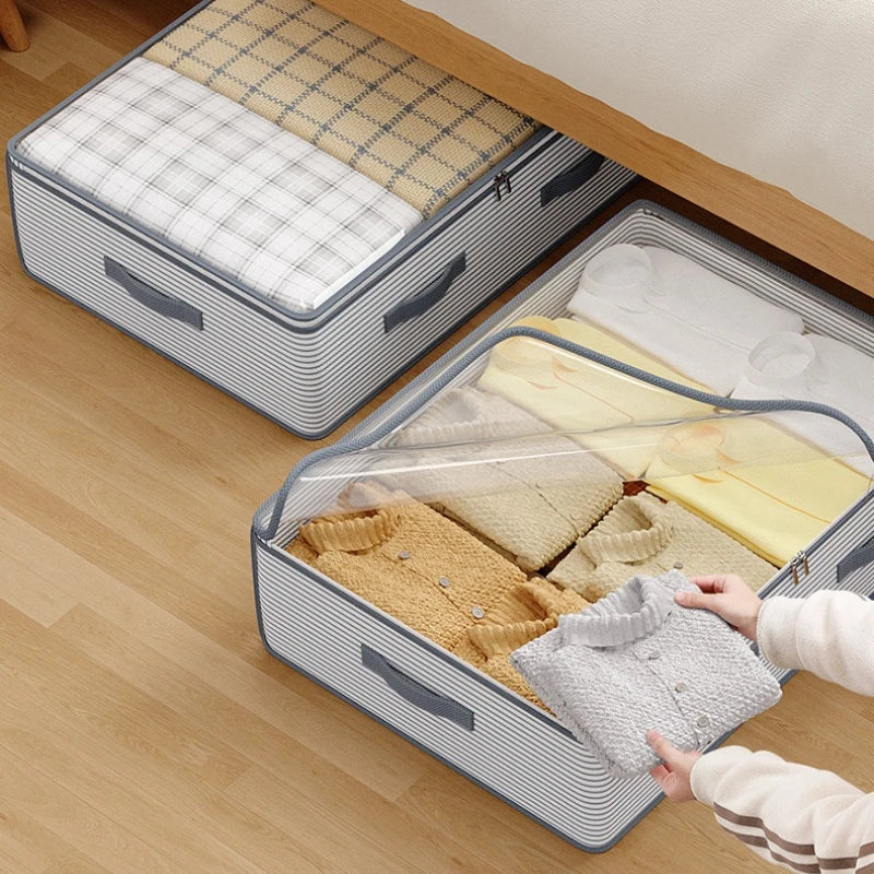 1 PCS Large Clothing Storage Bag with Flip Top Transparent Window Suitable for Clothes Bed Sheets Clothing in the Space Under