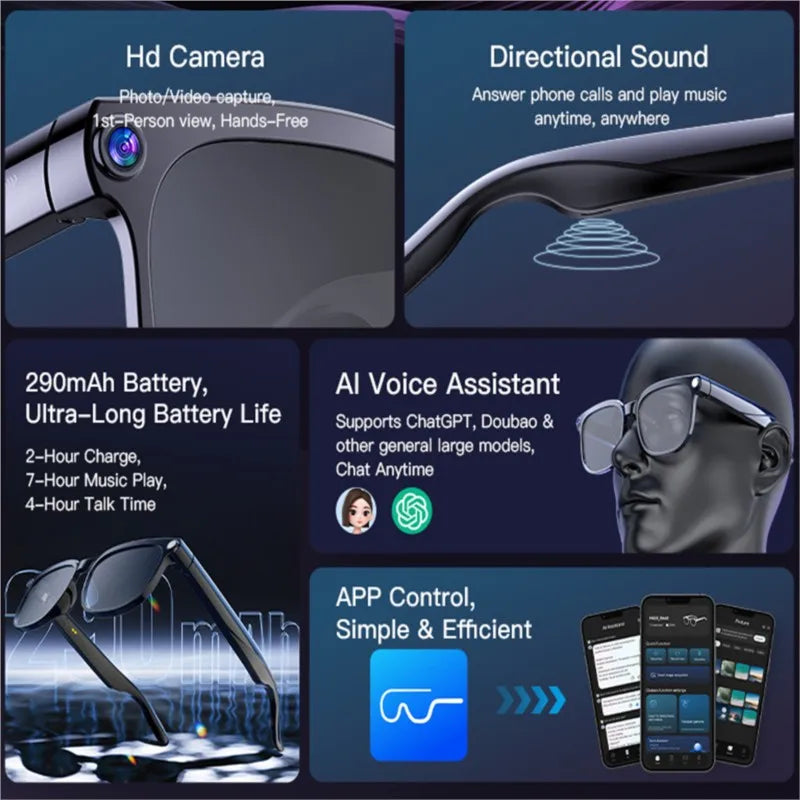 Smart Glasses AR AI Translation 4K Camera Bluetooth Call Touch Control Outdoor Sports Sunglasses Men Women 2026 New Dropshipping