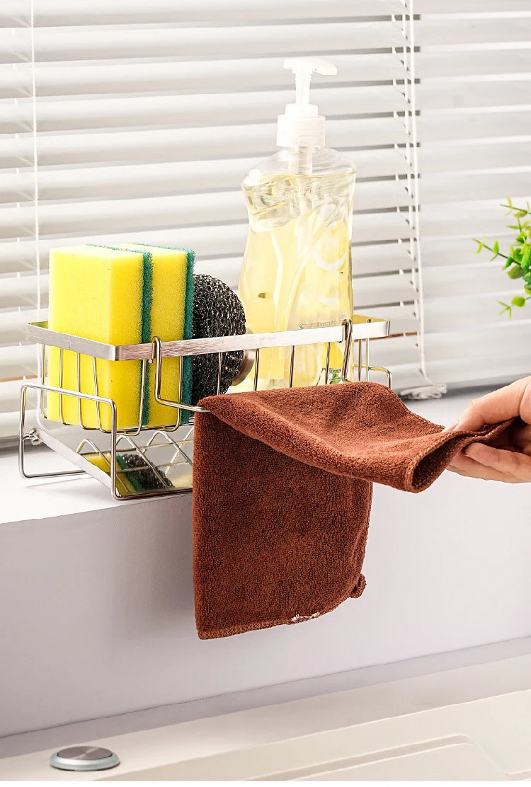 Kitchen Sink Drain Rack Organizer Kitchen Multifunctional Stainless Steel Drain Rack for Sponge Cleanser Organizer