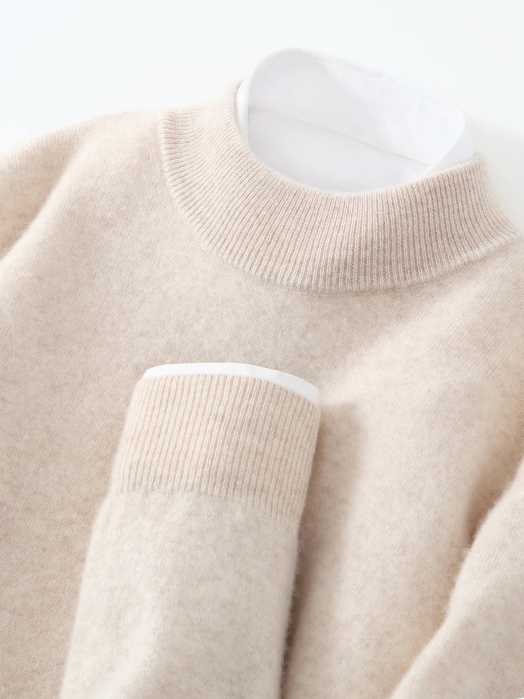 Autumn/Winter Men's 100% Pure Cashmere Pullover Business Casual Solid Knitted Sweater Loose Half High Neck Tops Thick Jumper