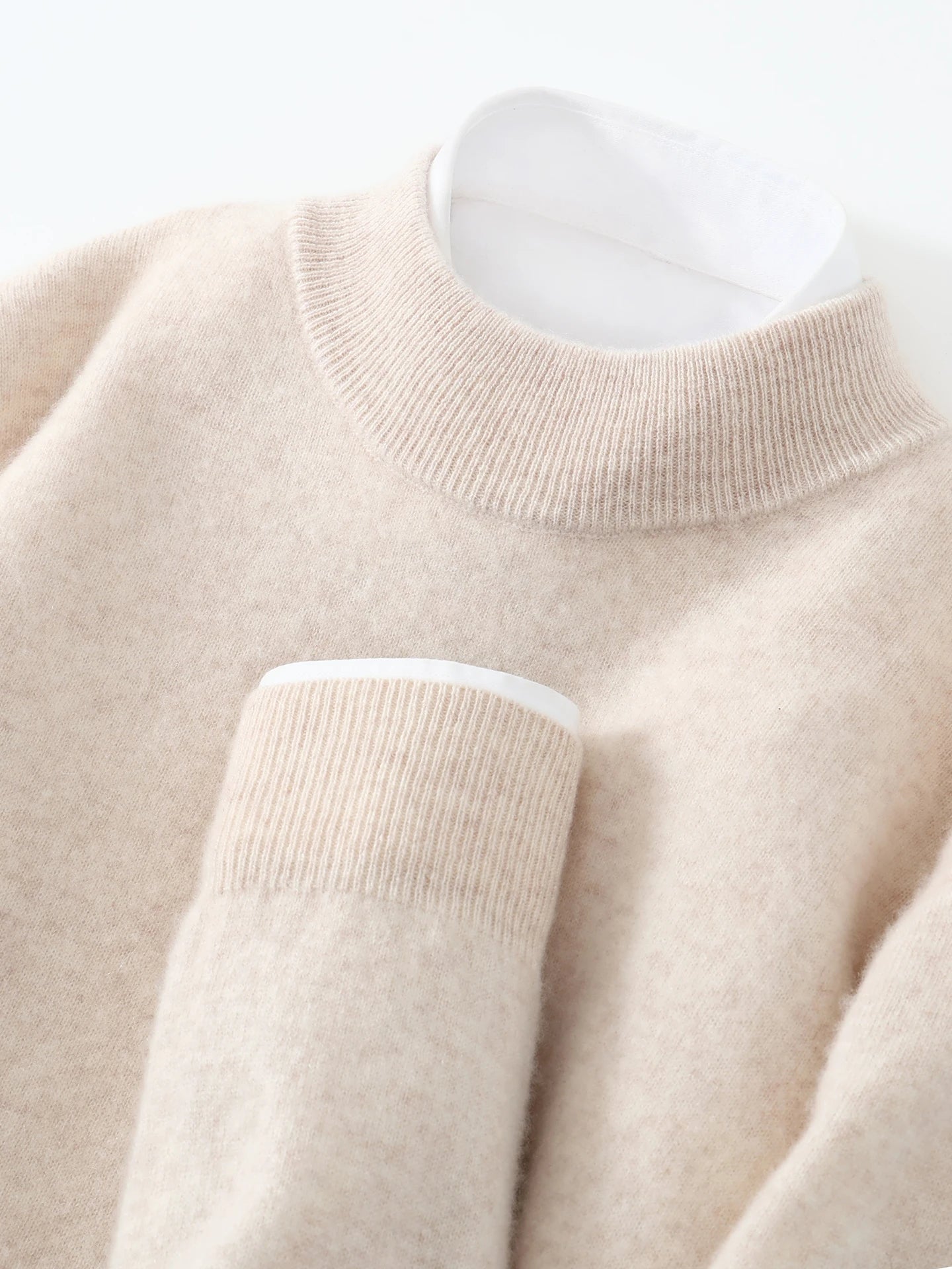 Autumn/Winter Men's 100% Pure Cashmere Pullover Business Casual Solid Knitted Sweater Loose Half High Neck Tops Thick Jumper