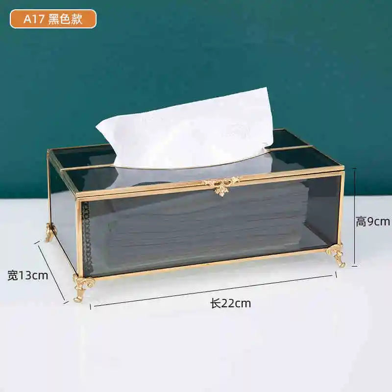 Vintage Brass Glass Tissue Box Living Room paper Storage Holder Tea Table Desktop Paper Box Hotel Restaurant Tissue Organizer