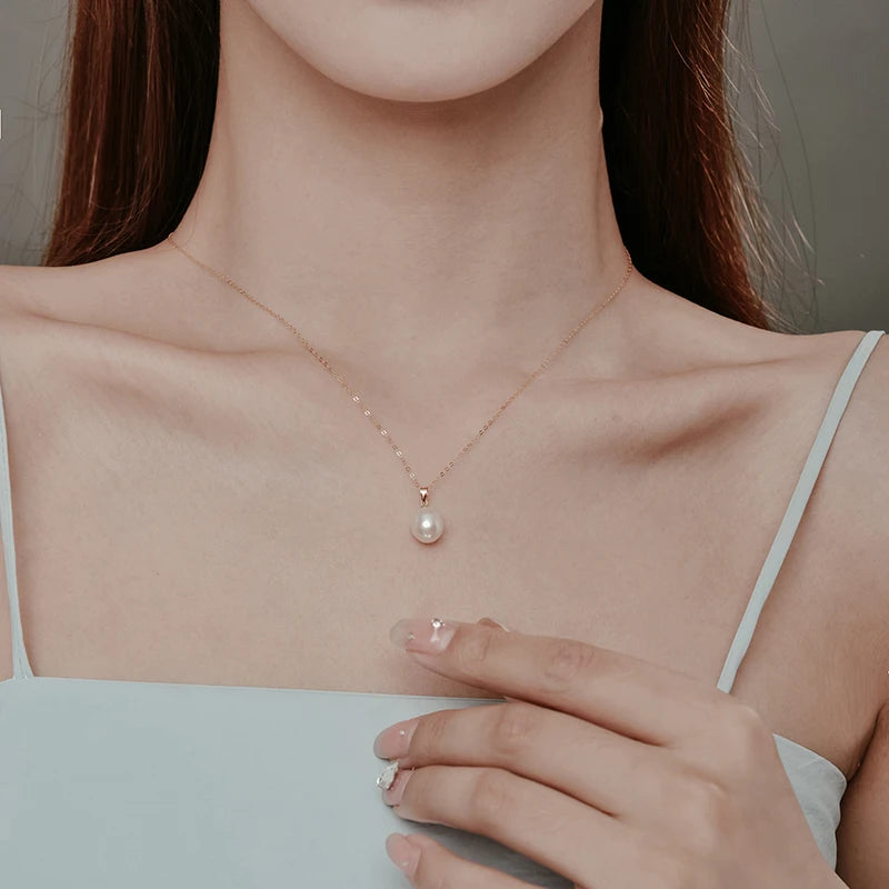 Natural Freshwater Drop Pearl Pendant Necklace 18K Gold Pure  Au750  Fine Jewelry Women Party Gift gold-plated Chain D364