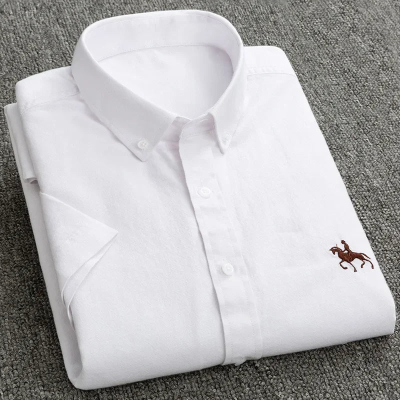Short Sleeve For Men Shirt 100% Cotton Oxford Casual Without Pocket Solid Men's Dress Shirts Plus Size 6XL