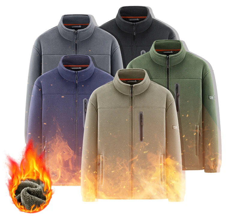 Winter Thickened Windproof Stand Collar Zipper Jacket for Men Casual Outdoor Fleece-Lined Coat Embroidered Men's Warm Jackets