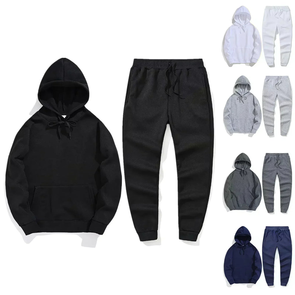 Men's Hoodies Sets 2 Pieces Pullover Autumn Winter Sports Casual Fashion Warm Clothing Drawstring Jogger Pants Male Street Suits