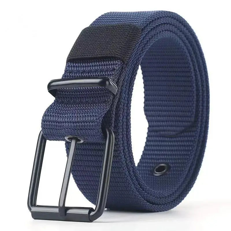 Unisex Trendy Belt with Pin Buckle Outdoor Sports Jeans Accessory Porous Canvas Leather for Men And Women