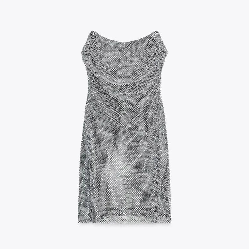 Stylish Rhinestones Dresses Elegant Women Sleeveless Backless Glitter Hip Package Dress 2025 New Crystal Lady Evening Party Robe