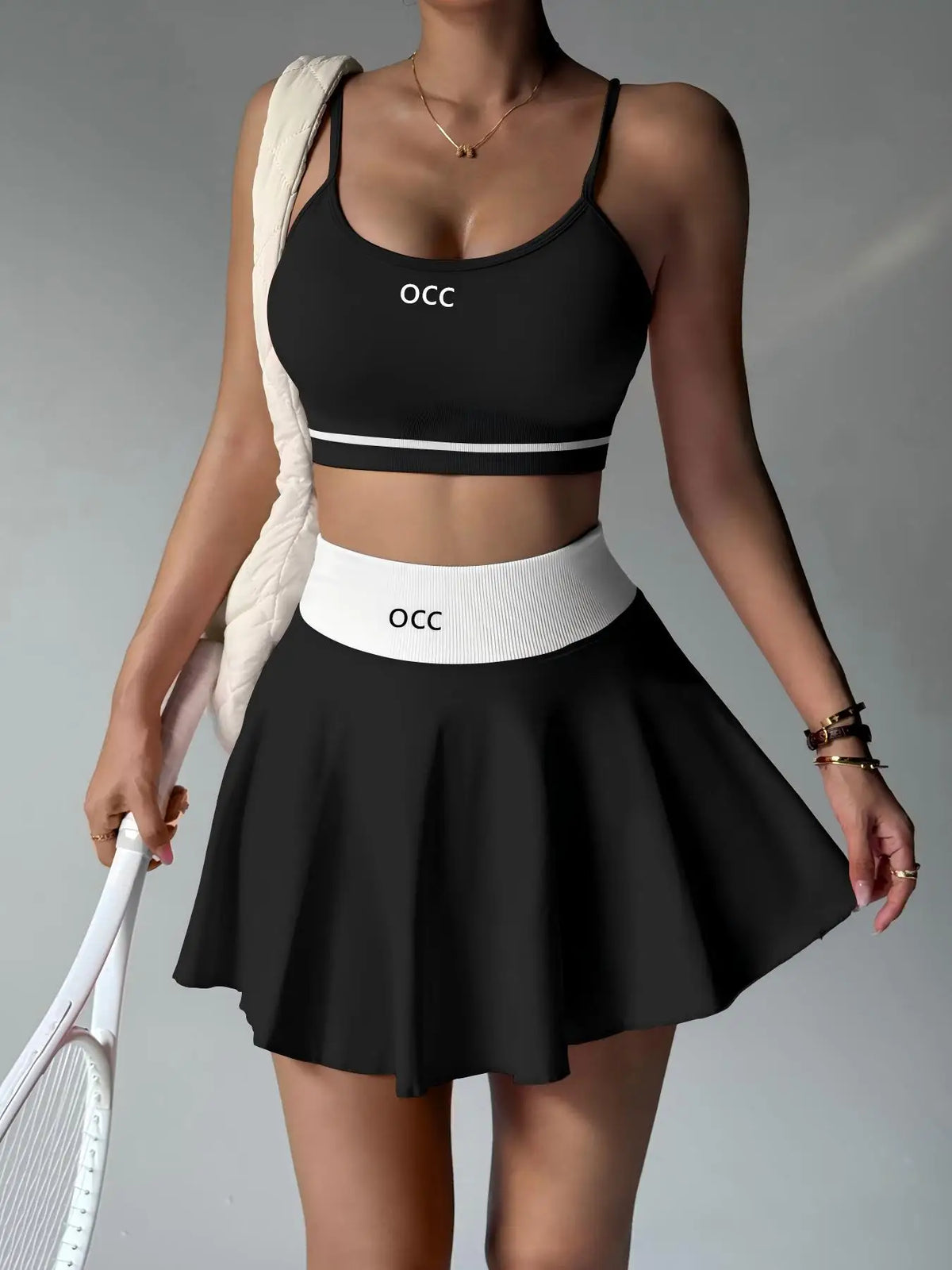 Yoga bra, high waisted tennis skirt, running and fitness pleated skirt, two-piece set, women's comfortable tennis skirt