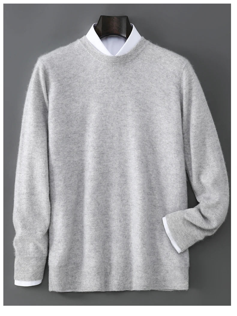 New Autumn And Winter Pure Wool Sweater Men's Round Neck Loose Thick Pullover Sweater Solid Color Cashmere Knitted Base Sweaters