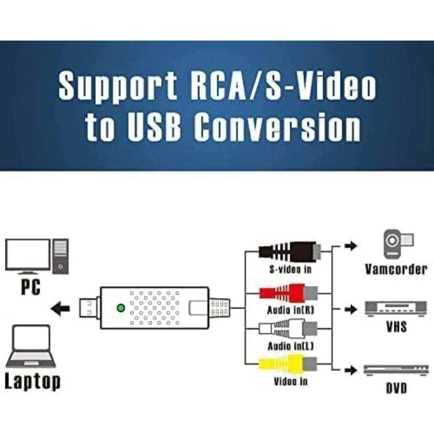 USB Audio Video Capture Card Adapter Video Converter with USB Cable VHS To Digital Converter for TV PC DVD VHS Capture Device