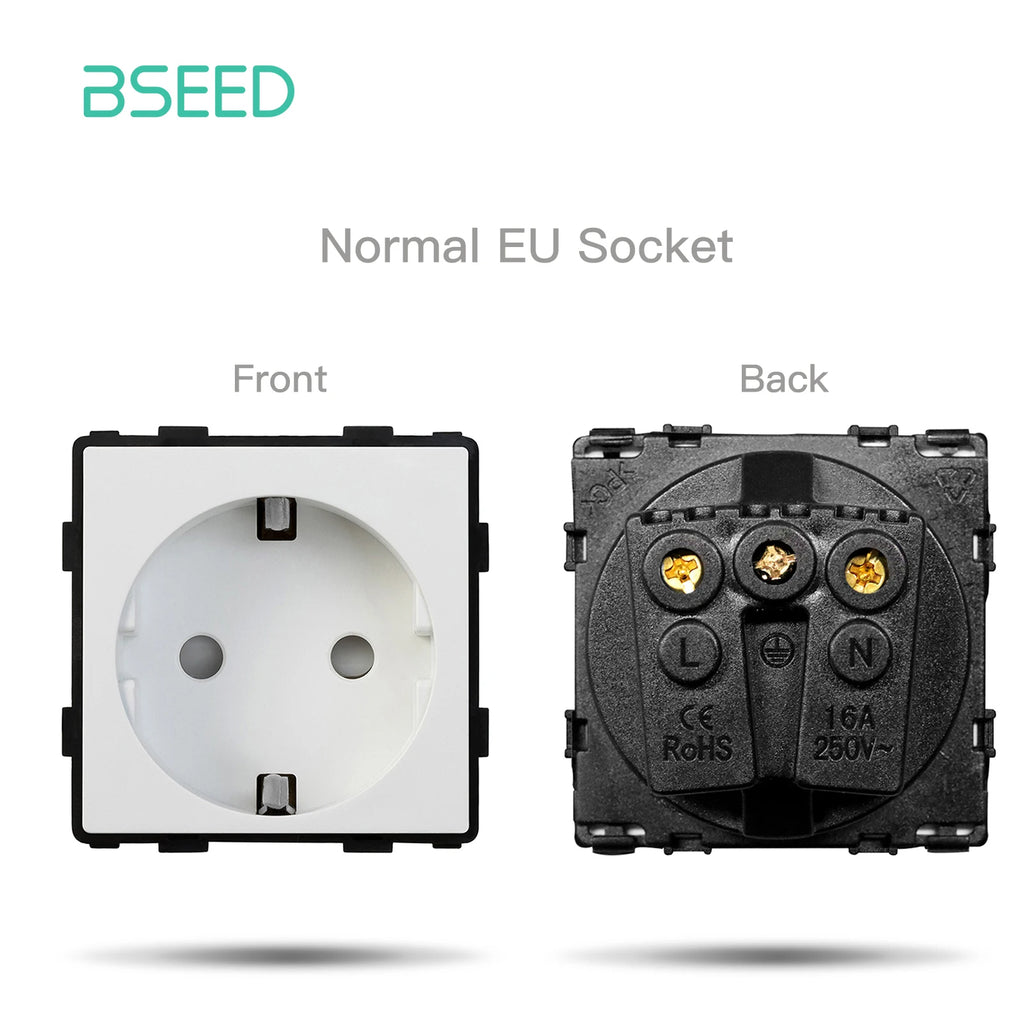 BSEED WIFI Wall Light Switches Glass Panel Parts White Smart Touch Switches Function Parts EU Sockets Power Outlet Parts