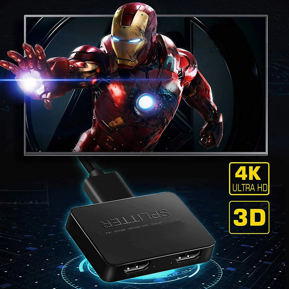 4K 1x2 HDMI-compatible Splitter Switch 1 in 2 Out Video Distributor Amplifier Dual Display Box for Laptop PC Monitor Projector