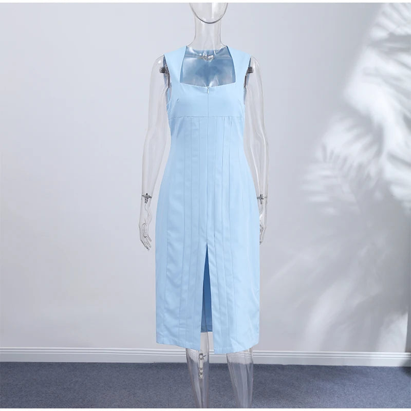 Sexy Party Women's Solid Dress Fashion Zippers Sleeveless Split Empire Female Dresses 2026 Summer New Hip Package Lady Robe