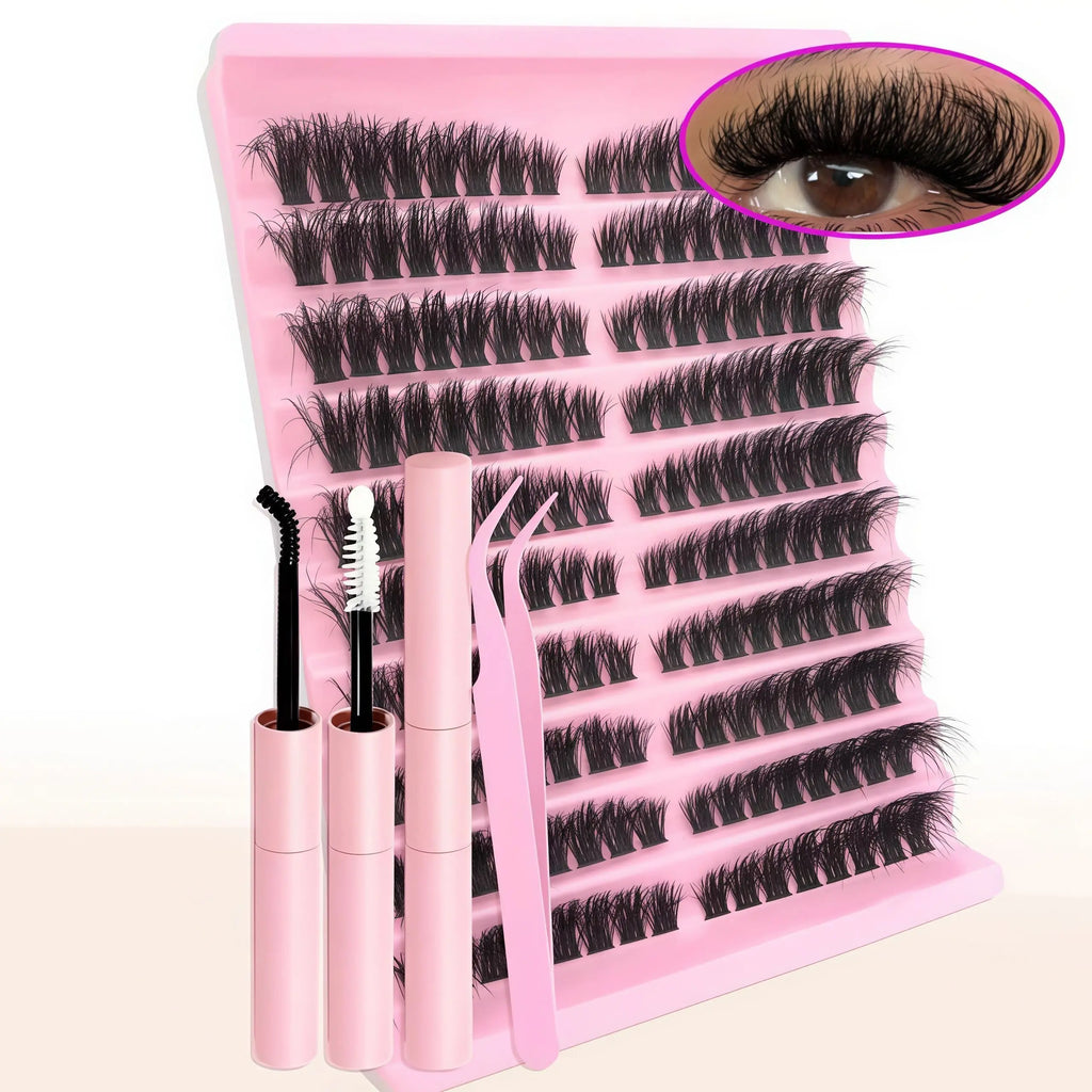 DIY Eyelash Extension Kit Individual Lashes Cluster Mix Lash Clusters with Lash Bond and Seal and Lash Accessories