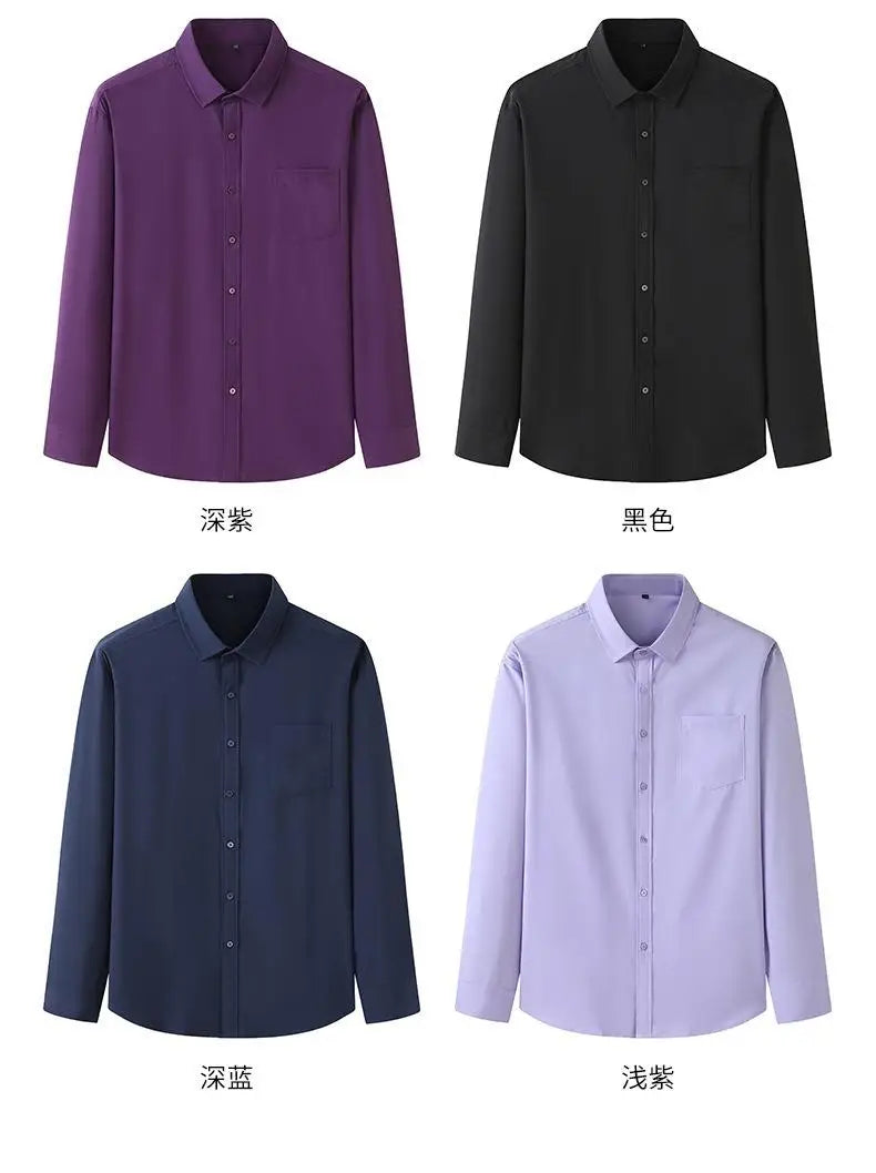 Plus Size 12XL 10XL Men's Shirts Long Sleeves Work Formal Shirt Anti-Wrinkle Classic Business Pocket Tops Male Clothing 90-190KG