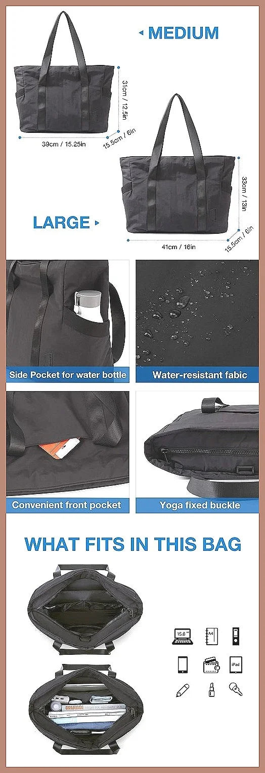 Large Capacity Tote Bag Multipurpose Work Laptop Organizer Gym Yoga Travel Shoulder Bag Waterproof Nylon Business
