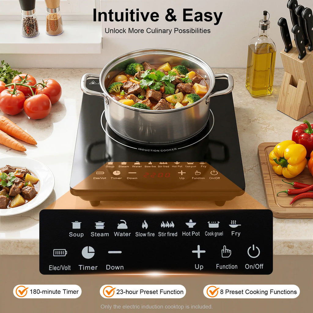 Portable Induction Burner, 750W Electric Induction Countertop Burner with Touch Panel, 8Cooking Preset Programs, Temp Adjustable for Home RV Dorm