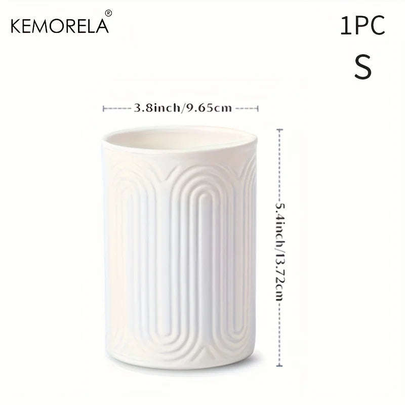 Ceramic Utensil Holder Organizer - Kitchen Countertop Storage Jar for Forks Spoons Knives, White Porcelain Canister, 1/2-Piece