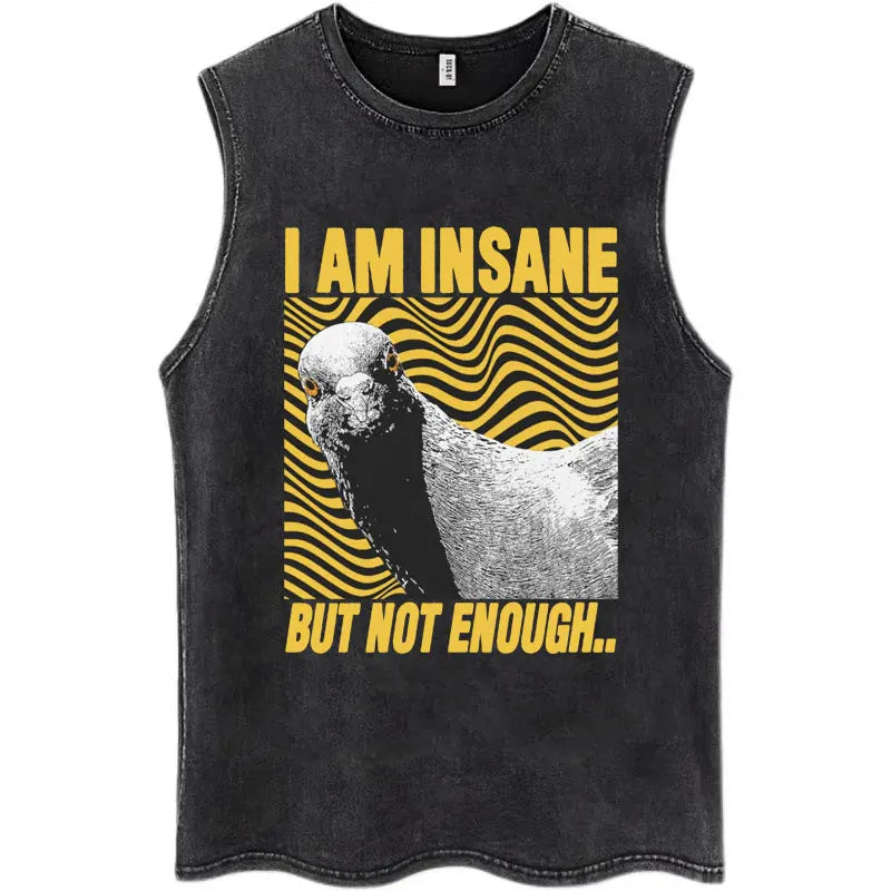 Japan I Alone Pigeon Vintage Washed Tank Top Men Women Personality O-Neck T-Shirt Casual Cotton Oversized Sleeveless Streetwear
