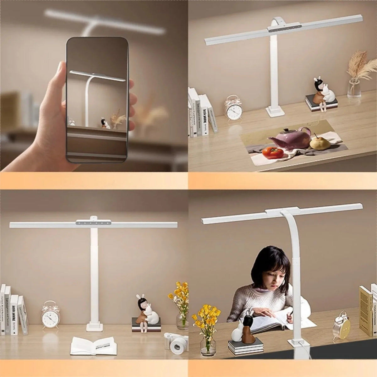 24W LED High Brightness Desk Lamp with Touch Remote Control Eye Protection Long Arm Clip-On for Student Computer Work Lighting