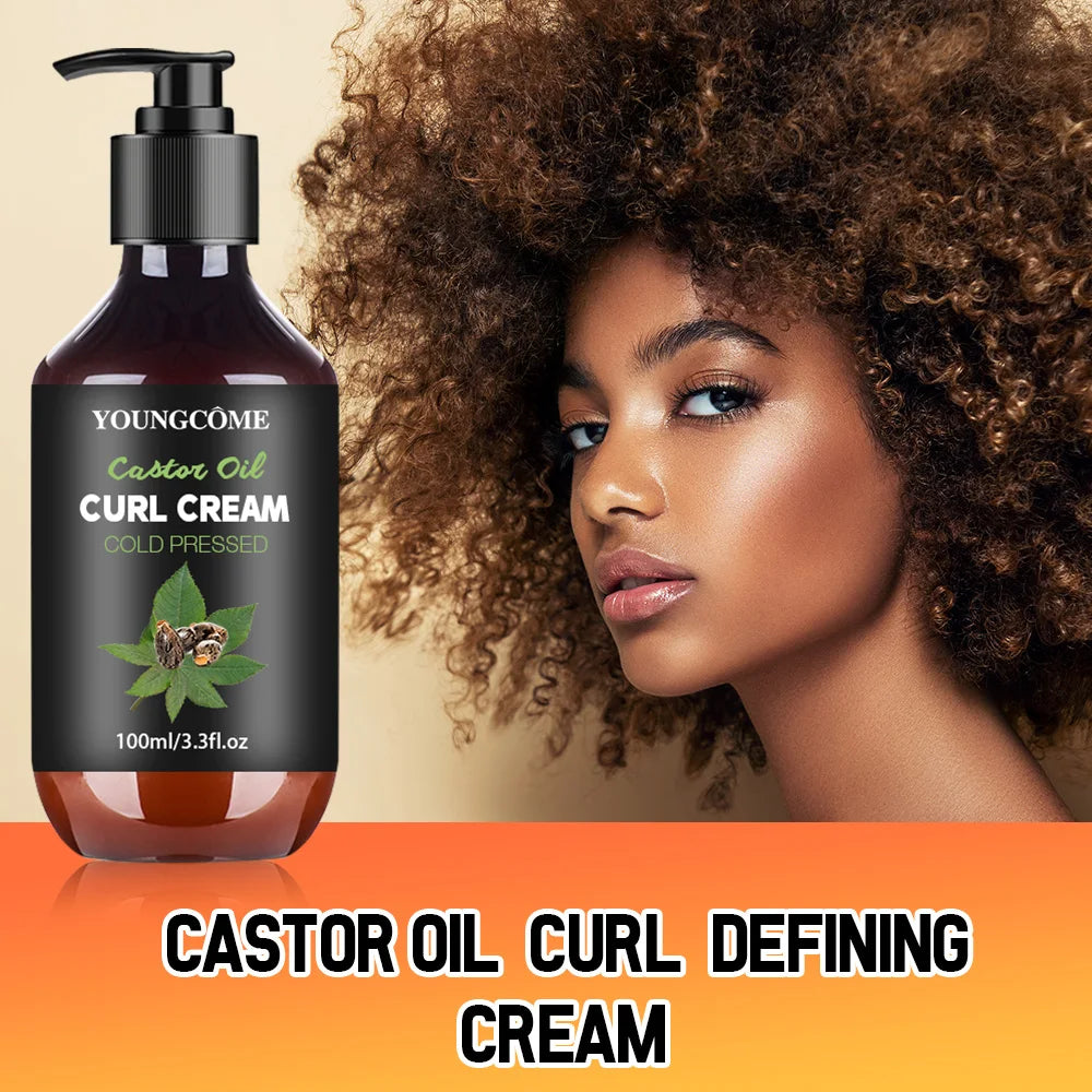 YOUNGCOME Black Castor Oil Curl Cream Non-stick Hydrates eliminates frizz, Hair-Smoothing Anti-Frizz Cream to Define 100ml new